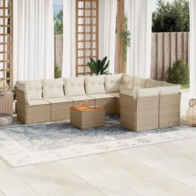 Set Divano da Giardino 10 pz con Cuscini Beige in Polyrattan