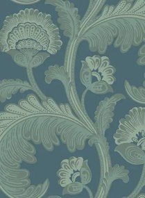 Cole & Son Carta da parati Fanfare Flock - Duck Egg on Dark Petrol
