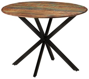 Tavolo da Pranzo Ø110x78cm Legno Massello di Recupero e Acciaio