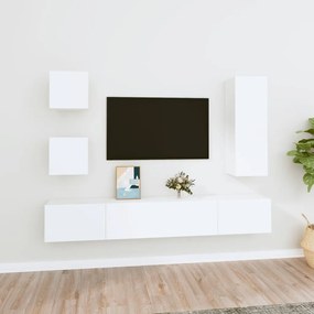 Set Di Mobili Porta Tv 5 Pz Bianco İn Legno Multistrato /