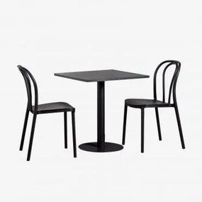 Set Tavolo Quadrato 70x70 cm e 2 Sedie da Giardino Mizzi Nero - Sklum