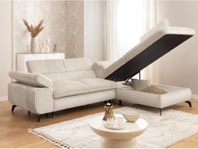 Divano angolare color crema (con penisola a destra/a L) con rivestimento in velluto a coste Marbeya – Ropez