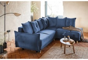Divano letto angolare in velluto a coste blu scuro (angolo destro) Lazy Lukka - Miuform