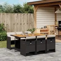 Set da Pranzo da Giardino 7 pz Nero con Cuscini in Polyrattan 3277682