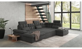 Divano angolare color antracite allungabile e con contenitore (con penisola a destra/a U) Merkur – Ropez