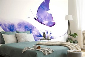 Carta da parati – Piuma con farfalla in stile viola