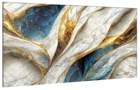 Decorazione da parete su vetro Fluid gold blue, multicolore 139 x 73 cm