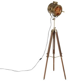 Lampada da terra a treppiede smart bronzo con faretto da studio in legno incl. WiFi A60 - Radient