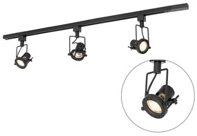 Sistema a binario industriale con 3 faretti monofase nero - Suplux