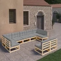 Set Divani da Giardino 9 pz con Cuscini Legno Massello di Pino 3077214