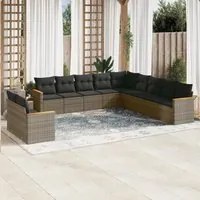 Set Divani da Giardino 11 pz con Cuscini in Polyrattan Grigio 3258532