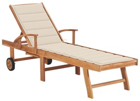 Sdraio 2 Pz Con Tavolo E Cuscino Crema Legno Massello Di Teak /