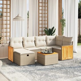 Set divani da giardino 7 pz con cuscini beige in polyrattan