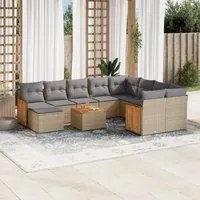 Set Divani da Giardino 11 pz con Cuscini Beige in Polyrattan 3228243