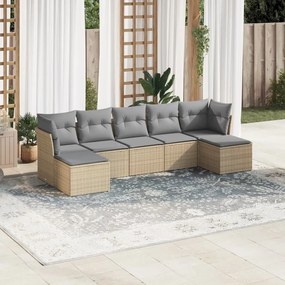 Set divani da giardino 7 pz con cuscini beige in polyrattan