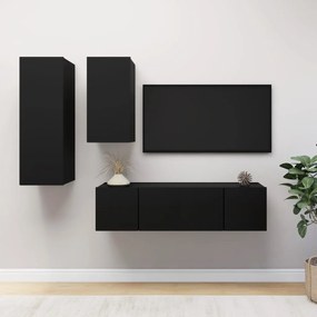 Set Di Mobili Porta Tv 4 Pz Nero İn Legno Multistrato /