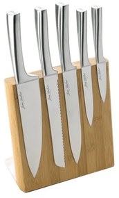 Set di 5 coltelli in acciaio inox con blocco magnetico in bambù Meteor - Jean Dubost