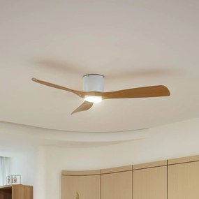 Lucande Smart ventilatore da soffitto LED Moneno, bianco/legno, Tuya