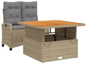Set da pranzo da giardino 2 pz con cuscini beige in polyrattan