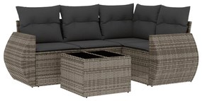 Set divano da giardino 5 pz con cuscini grigio in polyrattan