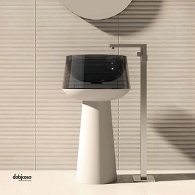 Lullaby "Icon Momentum" Lavabo Freestanding Da Diam.50 Cm Con Scarico a Pavimento Finitura Quarzo Fumè/Bianco Opaco