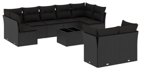 Set Divani da Giardino 10pz con Cuscini in Polyrattan Nero