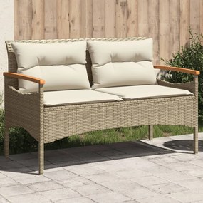 Panchina da giardino con cuscini 116x62,5x74cm beige polyrattan