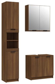 Set mobili da bagno 3 pz rovere marrone in legno multistrato