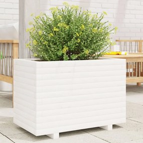 Fioriera Da Giardino Bianca 70x40x49,5cm Legno Massello Di Pino /