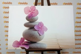 Quadro su tela – Equilibrio di pietre e fiori orientali rosa