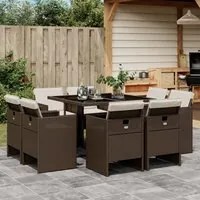 Set da Pranzo da Giardino 9pz con Cuscini Marrone in Polyrattan 3277784