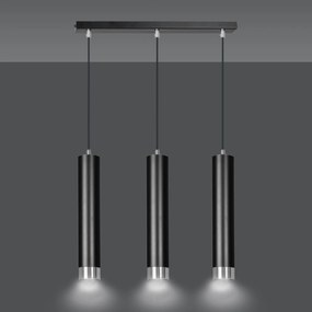 Lampadario 3 Luci Kibo In Acciaio Nero E Tubolari In Nero E Cromo