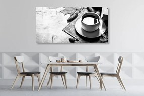 Stampa su tela – Tazza di caffè in autunno in bianco e nero