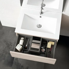 Mobile da bagno sotto lavabo VISOBATH VISION canapa e bianco laccato opaco L 60 x H 55 x P 45 cm 2 cassetti, lavabo non incluso