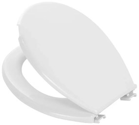 Copriwater universale in polipropilene bianco con cerniere in plastica