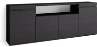 Credenza, Mobile soggiorno 200x75x35cm, 4 Porte, grande stoccaggio, Stile moderno, Nero