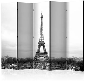 Paravento design Parigi: panorama in bianco e nero II (5-parti) - architettura parigina