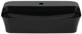 Ideal standard Ipalyss Lavabo 55x38 rettangolare da appoggio con foro e troppo pieno in Diamatec nero lucido