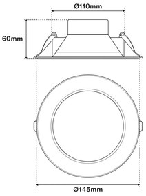 Faro da incasso 13W Foro Ø110-130mm Bianco da 1.105lm Rotondo Colore Bianco Naturale 4.000K