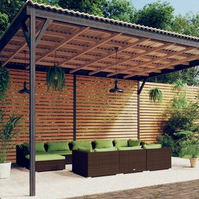 Set divani da giardino 10 pz con cuscini in polyrattan marrone