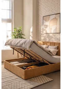 Letto matrimoniale imbottito color senape con contenitore e rete inclusi 180x200 cm Thessa Bold Line – Bonami Selection