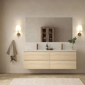 Mobile bagno 140 cm 4 cassetti doppio lavabo legno chiaro | KAM-HR140C - KAMALU