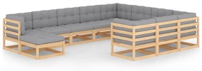 Set Divani Giardino 11 pz con Cuscini in Legno Massello di Pino