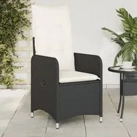 Sedia Reclinabile da Giardino con Cuscini Nera in Polyrattan 365680