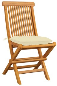 Sedie da giardino con cuscini bianco crema 4pz massello di teak