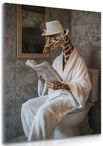 Quadro su tela – Giraffa con giornale in bagno