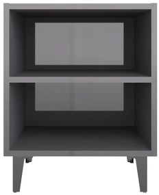 Comodini con Gambe in Metallo 2pz Grigio Lucido 40x30x50 cm