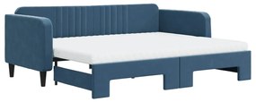 Divano letto estraibile con materassi blu 90x200 cm velluto