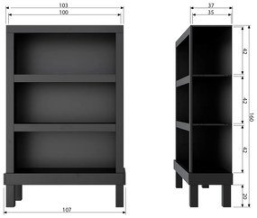 Libreria nera in pino massiccio 107x160x39 cm Bonk – WOOOD