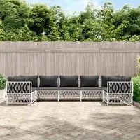 Set Divani da Giardino 7 pz con Cuscini in Acciaio Biancocod mxl 124533